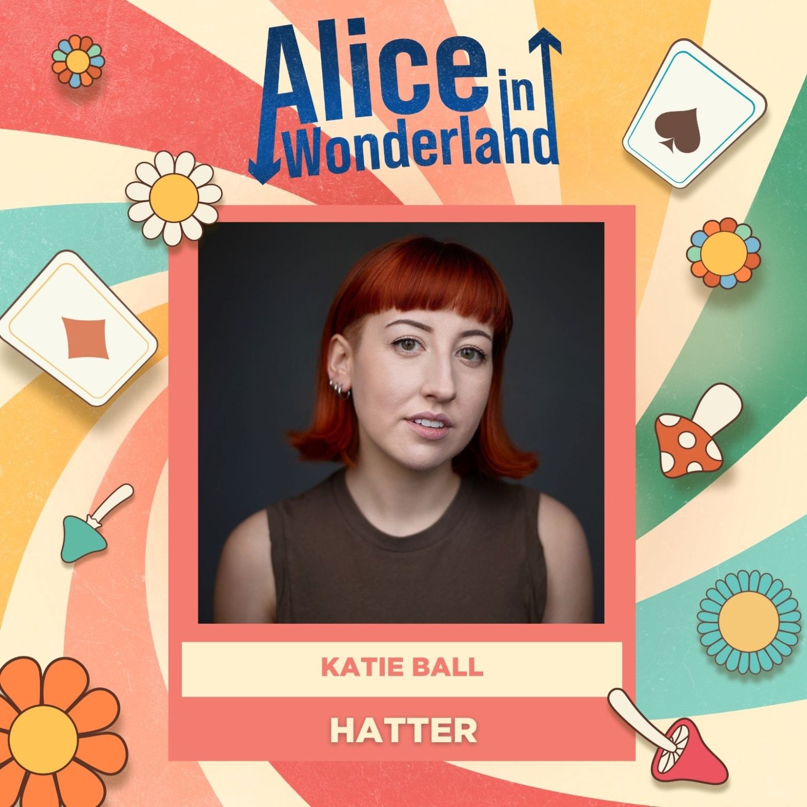 Head shot of Actor Katie Ball who plays The Hatter in Alice in Wonderland at the Dukes Theatre