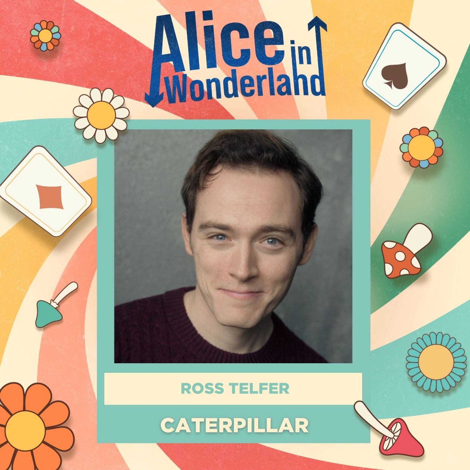 Head shot of Actor Ross Telfer who plays The Caterpillar in Alice in Wonderland at the Dukes Theatre