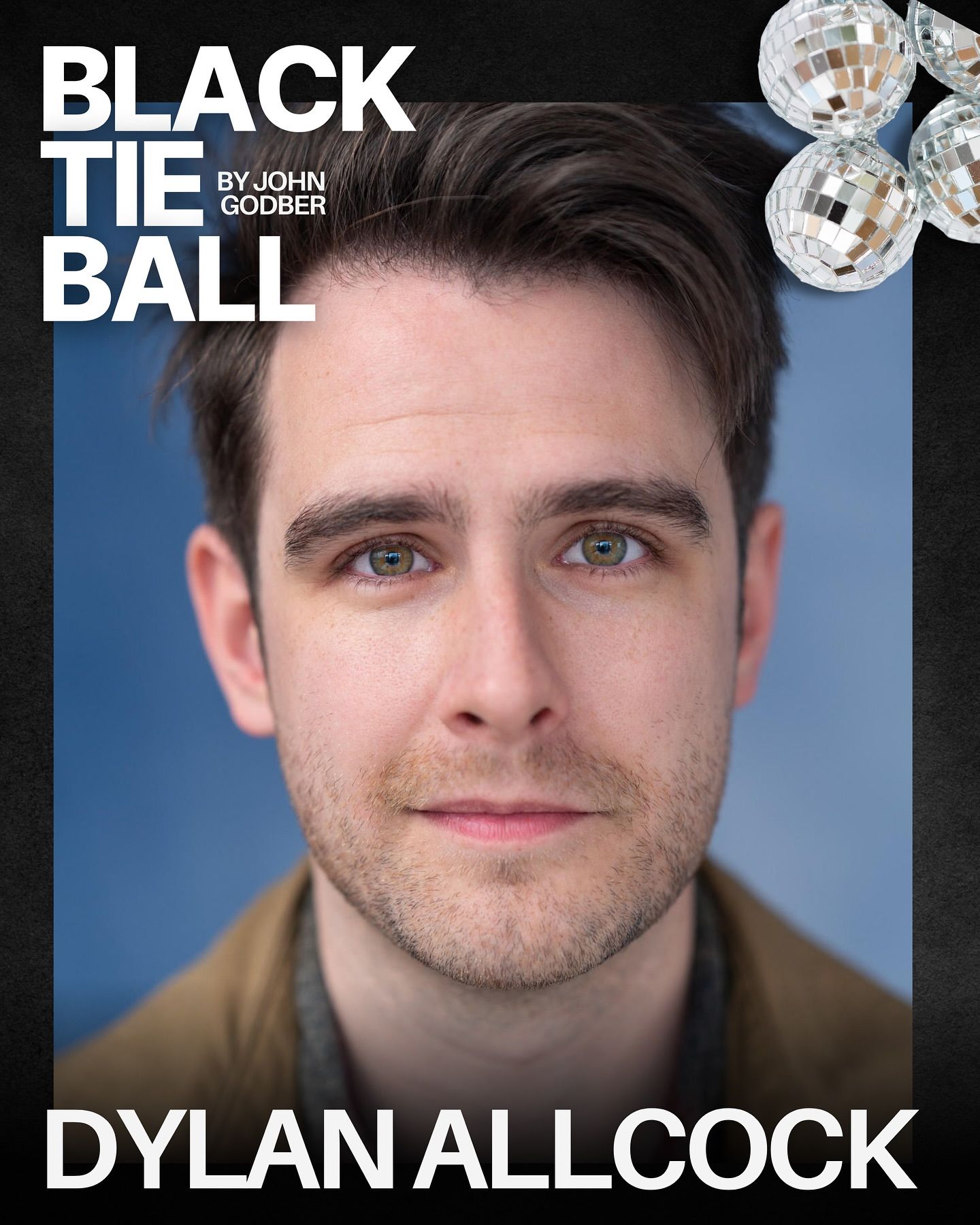 Headshot of performer Dylan Allcock wearing a brown jacket. Black Tie Ball by John Godber at The Dukes Theatre