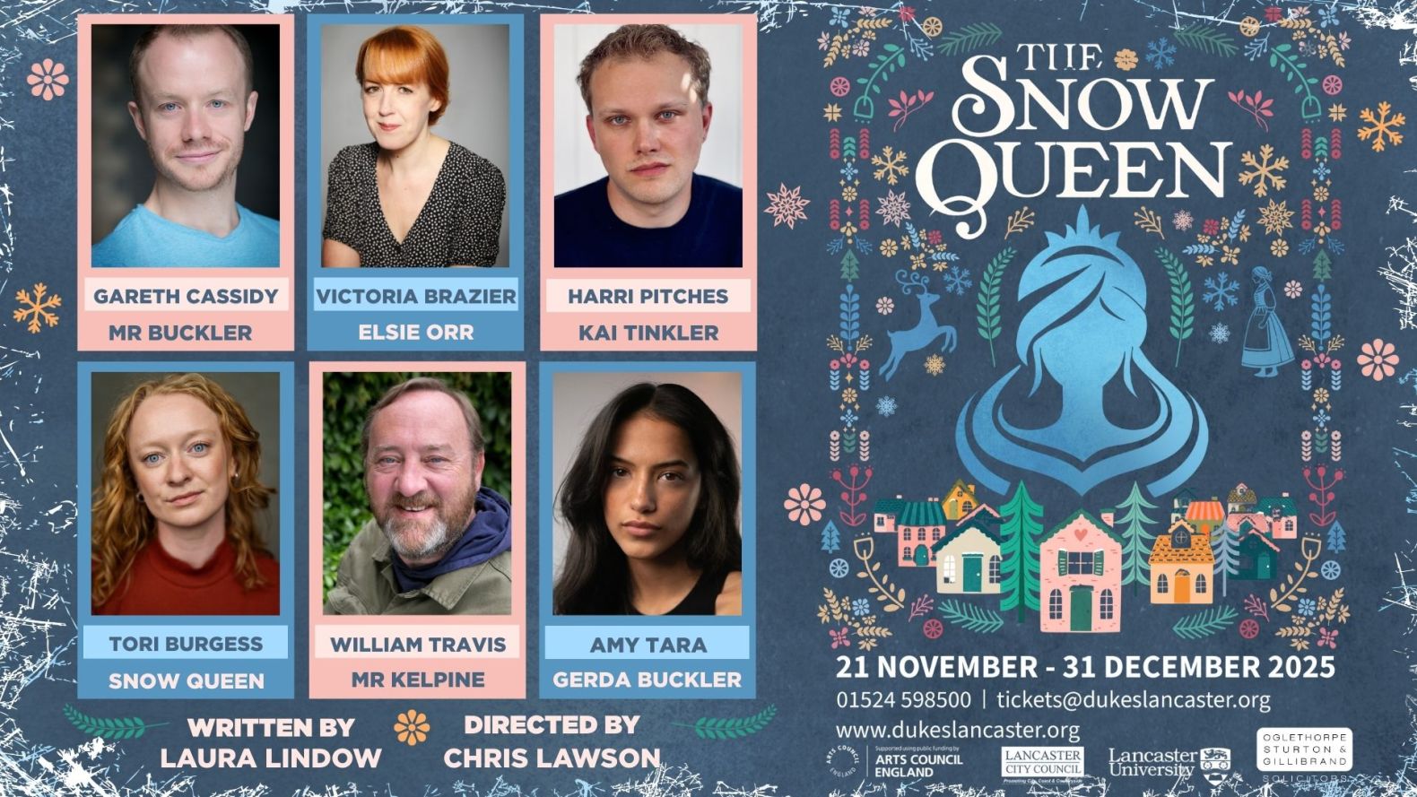 The cast of The Snow Queen: Gareth Cassidy, Victoria Brazier, Harri Pitches, Tori Burgess, William Travis and Amy Tara