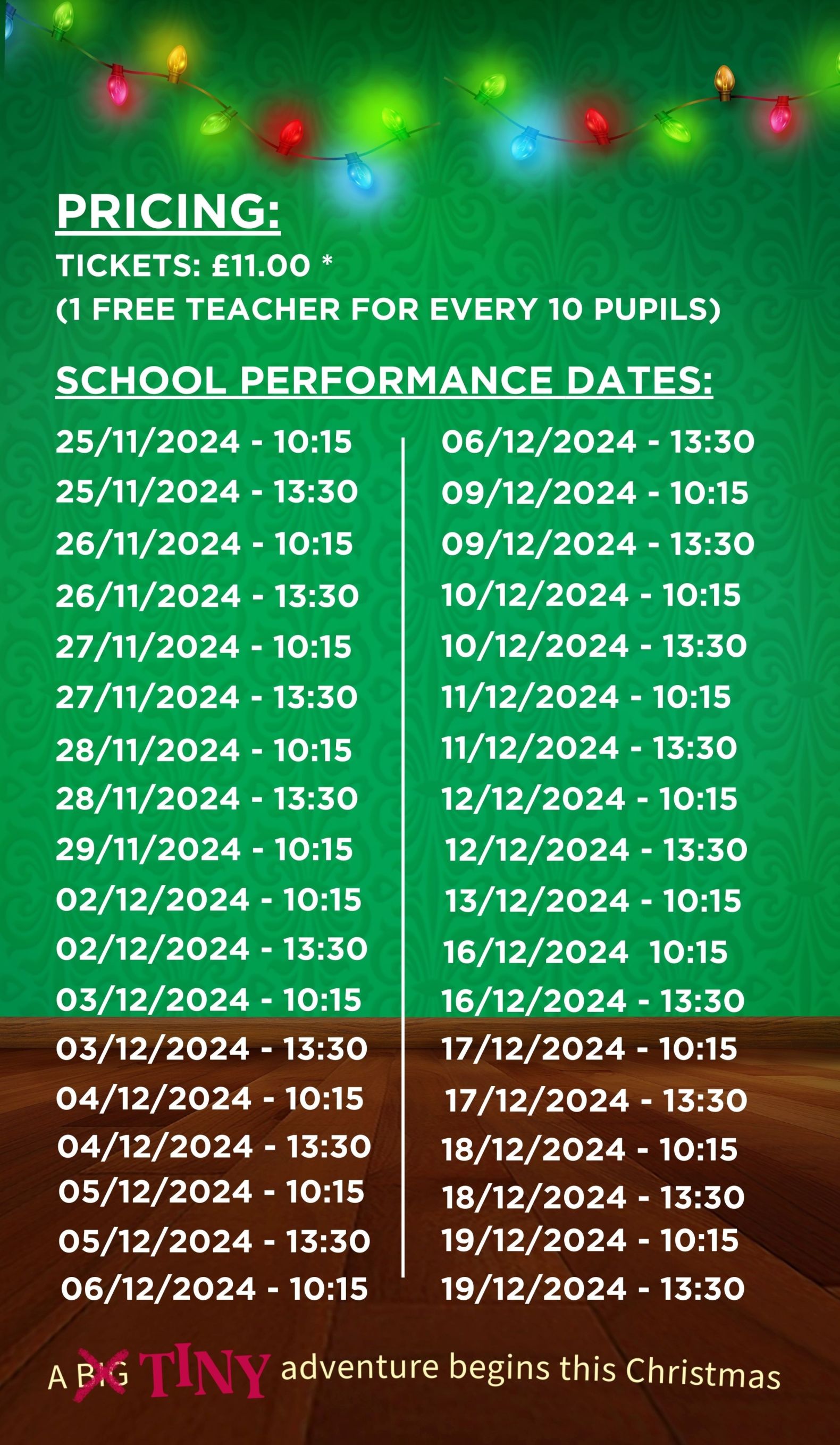 calendar of school performances of The Borrowers