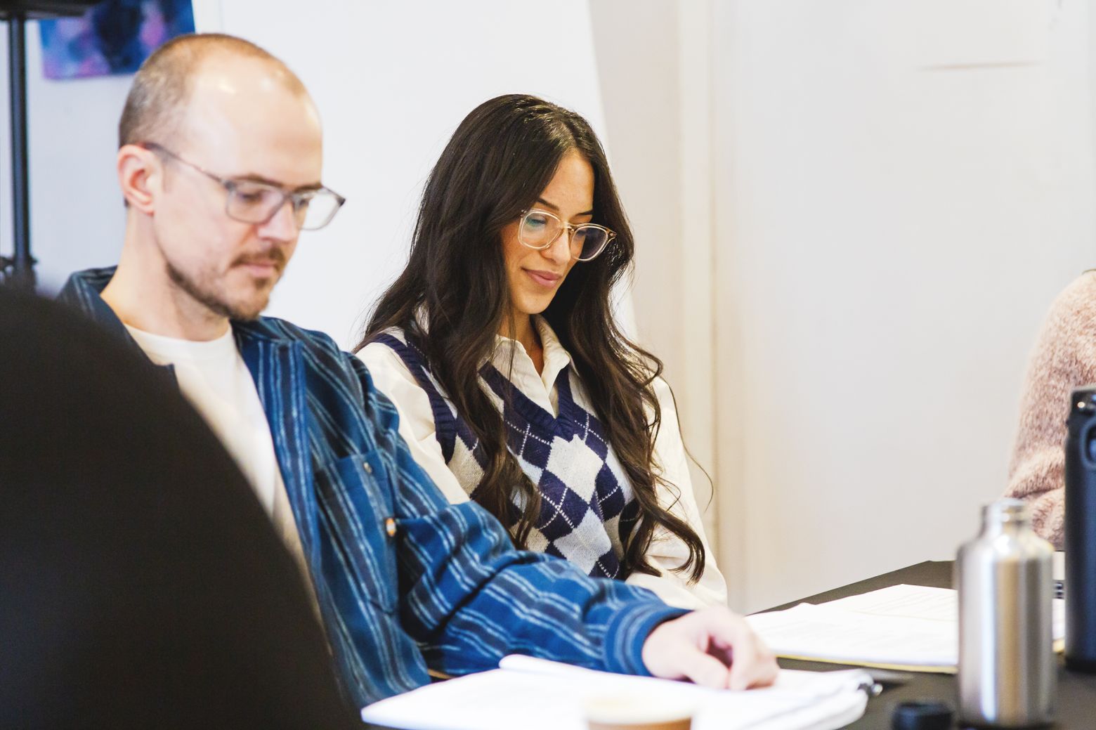 Amy Tara and Darren Jeffries reading a script. The Borrowers by the Dukes, photo by Gabi Dawkins.