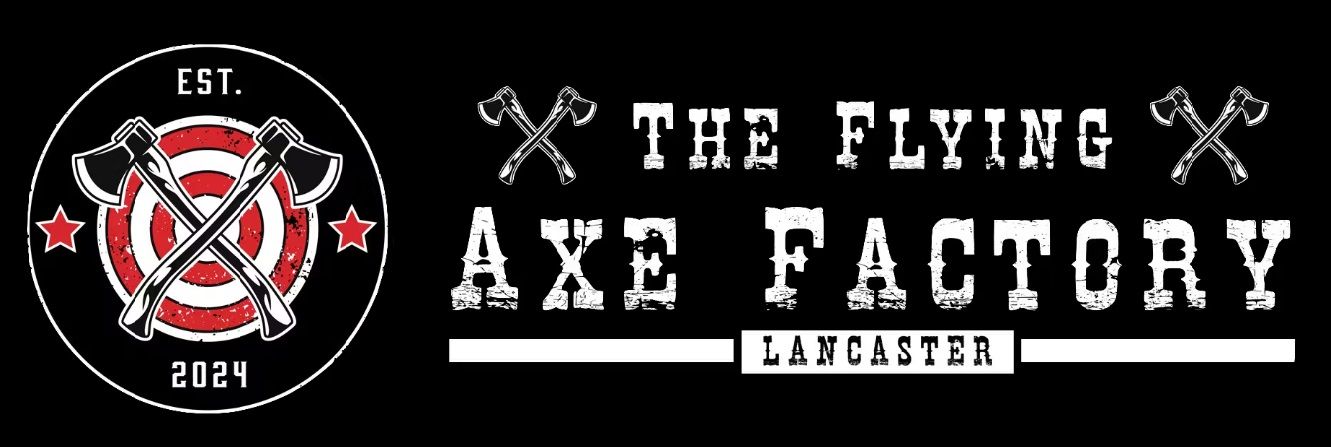 black and white logo showing the silhouette of an axe with the words "Black Axe Throwing Co. Lancaster"