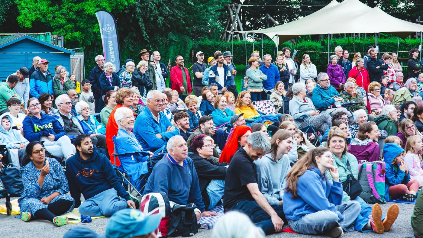 An image of the audience sitting at the bottom of the Ashton Memorial. The Wizard of Oz by the Dukes, photos by Gabi Dawkins.