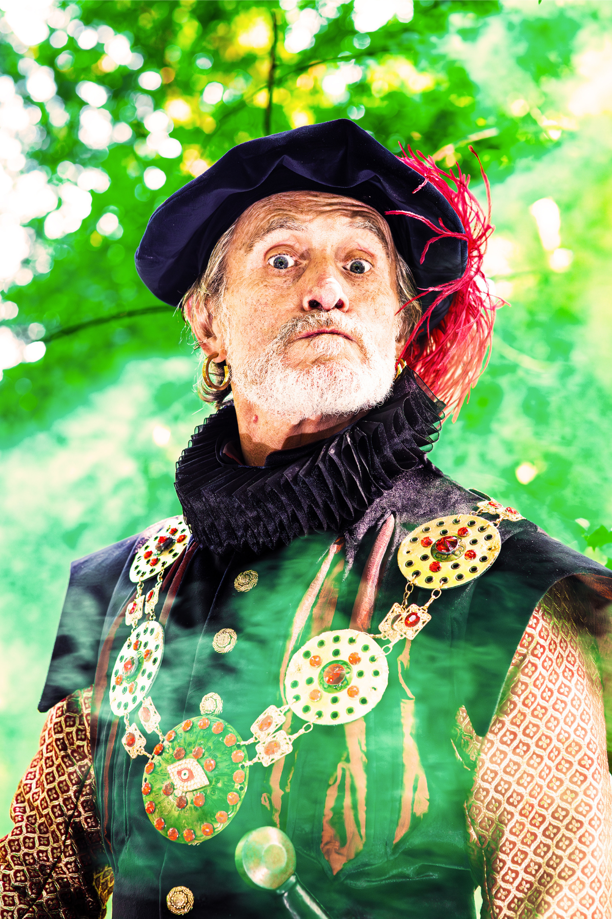 The Sheriff in the park surrounded by green smoke
