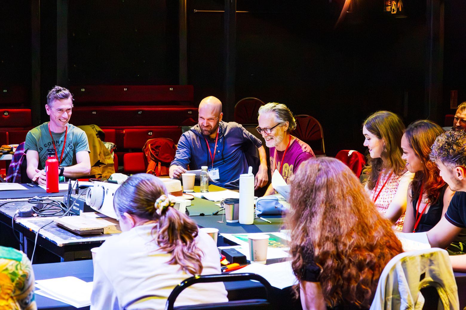 Writer Daniel Bye and the Cast and Laughing at the Table Read