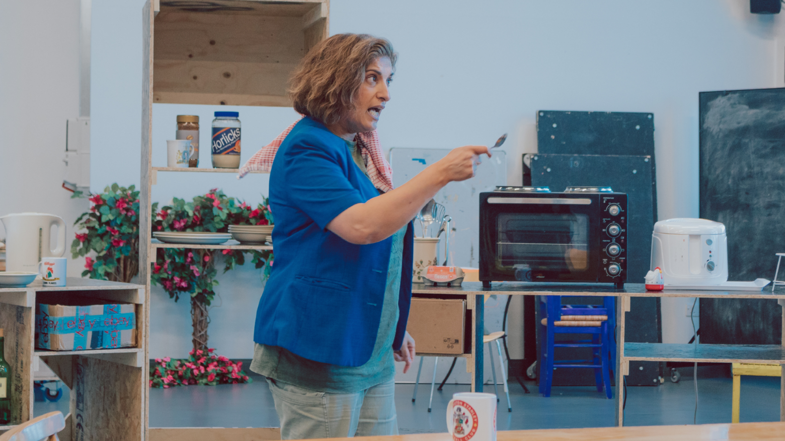 Shirley Valentine Rehearsal Photo. Credit: Fraser Scott