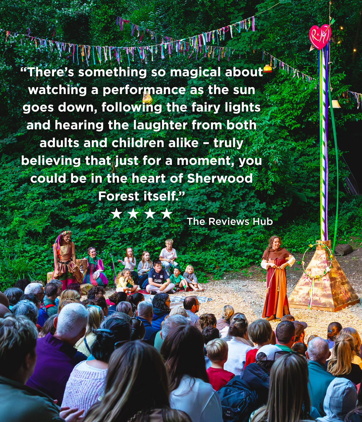 The audience watch the park show in the Dell. Featuring Maid Marian (Hope Yolanda) and Tuck (Lisa Howard).