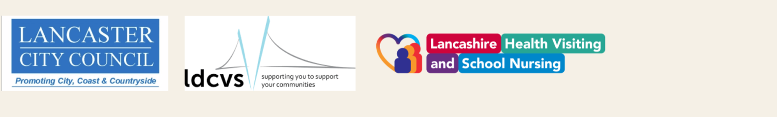 Lancaster City Council: Promoting City, Coast and Countryside, idcvs and Lancashire Health Visiting and School Nursing Logo